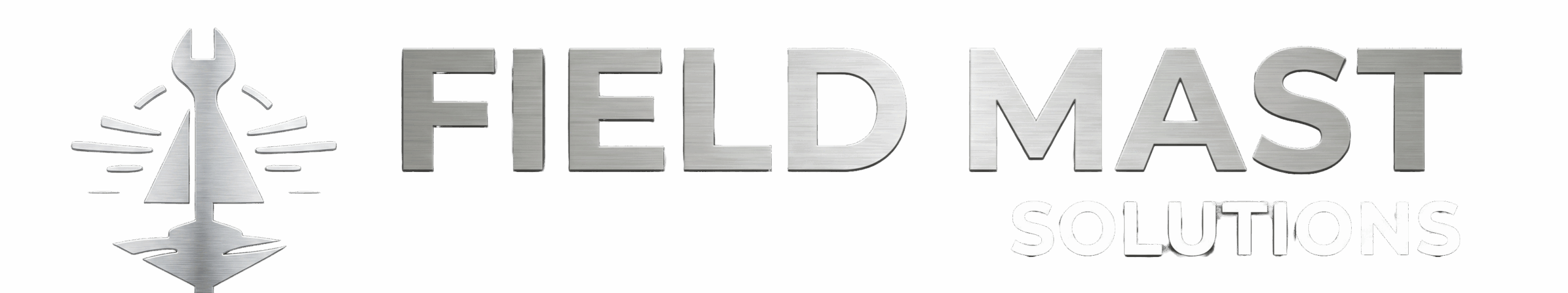 Field Mast Solutions logo featuring a metallic wrench-like emblem and bold, brushed text