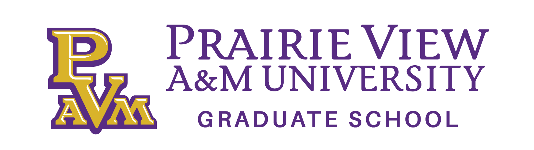 PVAMU_Grad_logo Prairie View A&M University Graduate School logo with the purple-and-gold PVAMU monogram on the left and 'Prairie View A&M University' and 'Graduate School' text on the right.