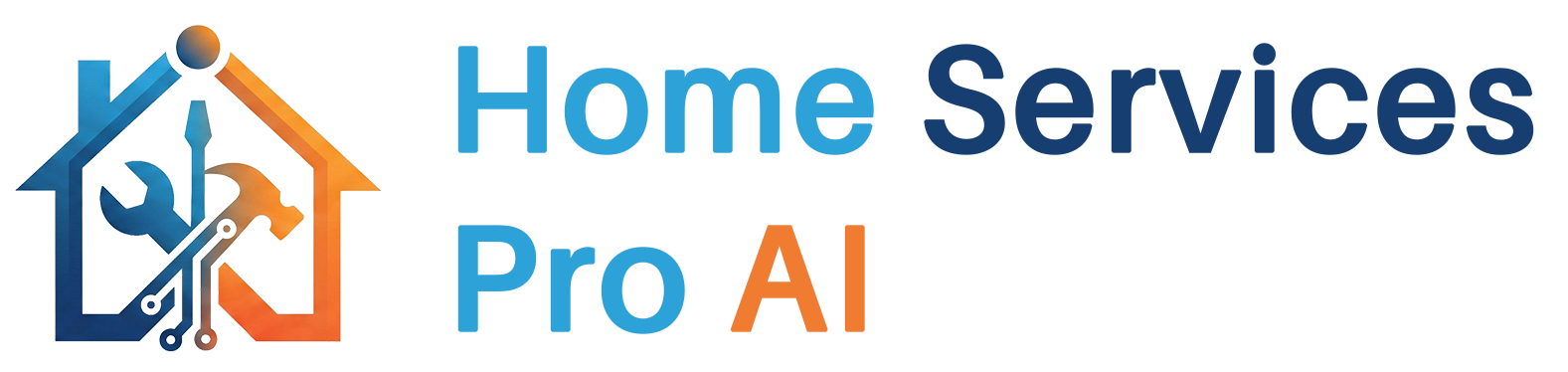 Logo for Home Services Pro AI featuring a stylized house with blue and orange tools beside the text ‘Home Services Pro AI’