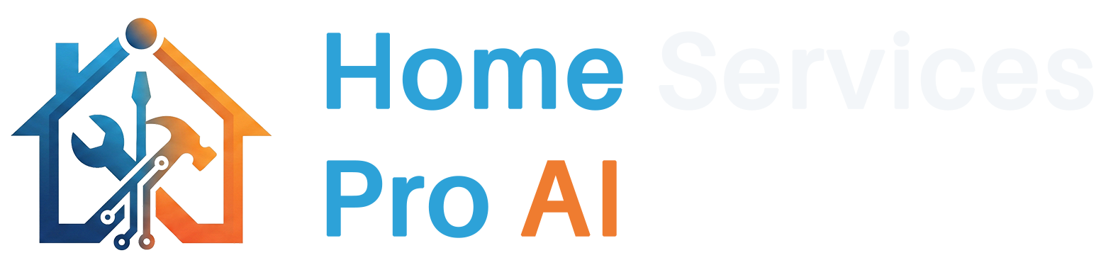 HomeServicesProAI_Logo_light Logo for Home Pro AI: a stylized house outline with a wrench and gears, followed by the text Home Pro AI.