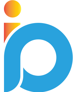 Abstract blue shape with a small orange-yellow gradient circle in the top-left; decorative graphic.